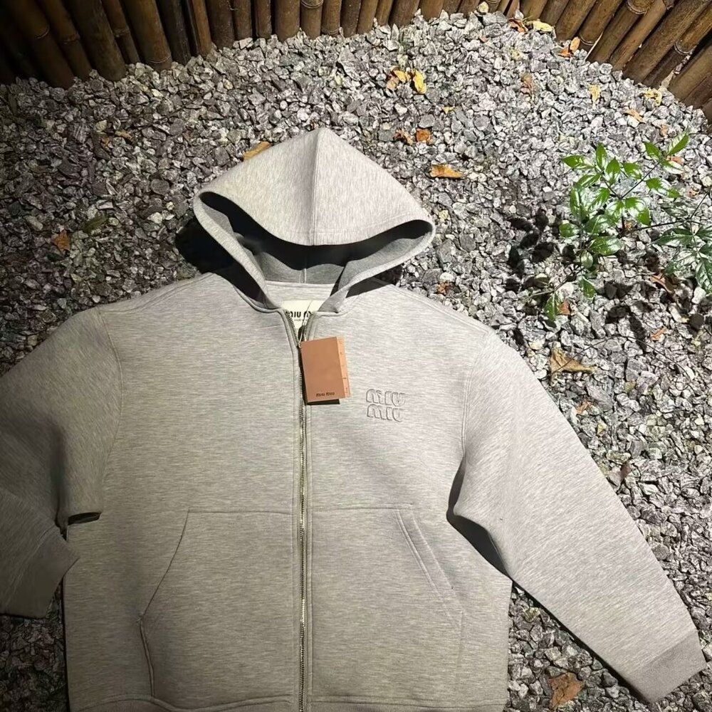 Miu Miu Miu Miu Ss23 Hooded Zippered Solid Color … - image 1